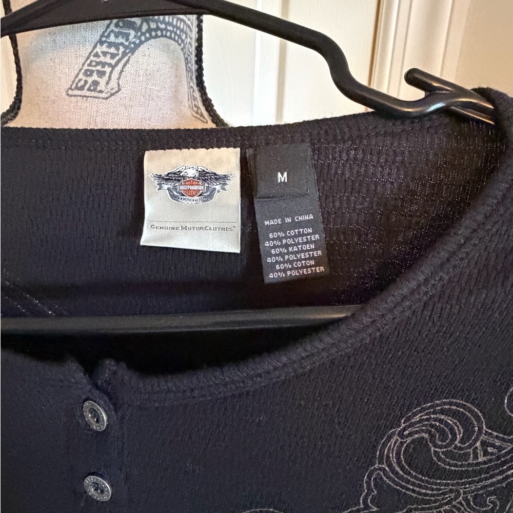 Harley-Davidson Black Henley Top with Silver Paisley Graphic - Picture 3 of 4